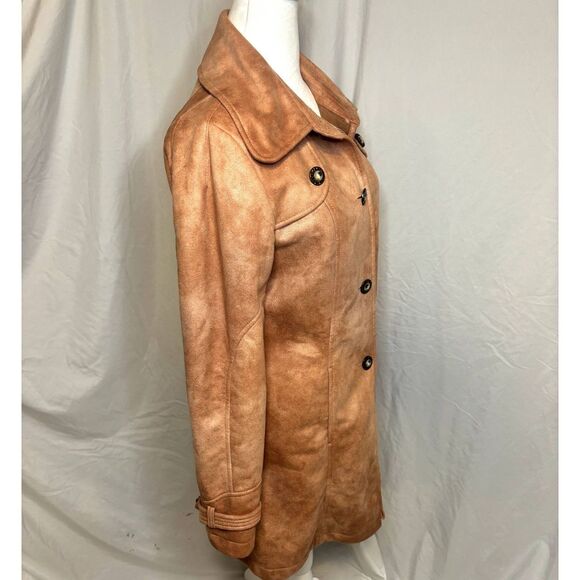 Montaco Faux Suede Button Up Collared Womens Jacket Designer Light Brown - Picture 6 of 10